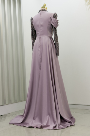 Beaded Detail Tail Hailey Evening Dress - Lilac - 2
