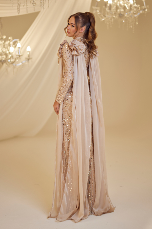 Beaded Flower Detail Mihrimah Evening Dress - Gold - 2
