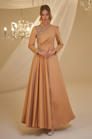 Beaded Turquoise Evening Gown - Onion Skin - Burak Baran