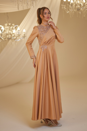 Beaded Turquoise Evening Gown - Onion Skin - 2
