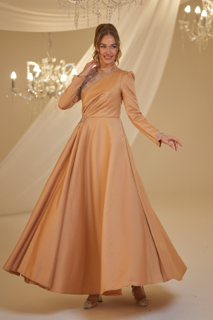 Beaded Turquoise Evening Gown - Onion Skin - 4