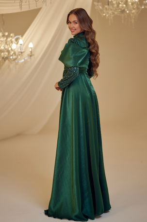 Bow Detail Fahriye Evening Dress - Emerald - 2