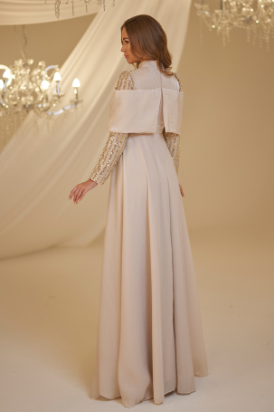 Bow Detail Fahriye Evening Dress - Mink - 2