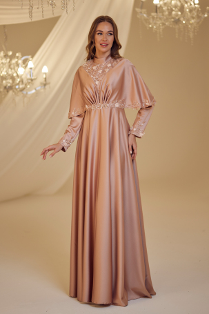 Cape Motif Detail Gülşah Evening Dress - Dusty Rose 