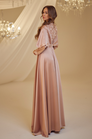 Cape Motif Detail Gülşah Evening Dress - Dusty Rose - 2