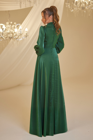 Chiffon Helin Evening Dress - Emerald - 2