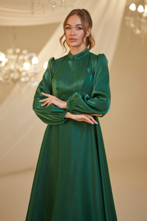 Chiffon Helin Evening Dress - Emerald - 3