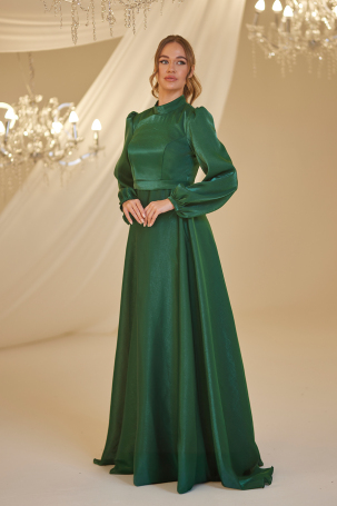 Chiffon Helin Evening Dress - Emerald - 4