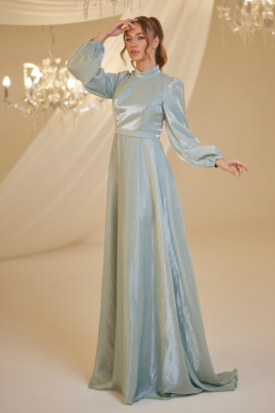 Chiffon Helin Evening Dress - Mint - 1