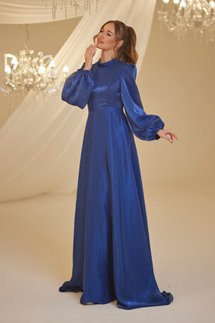 Chiffon Helin Evening Dress - Navy Blue - 4