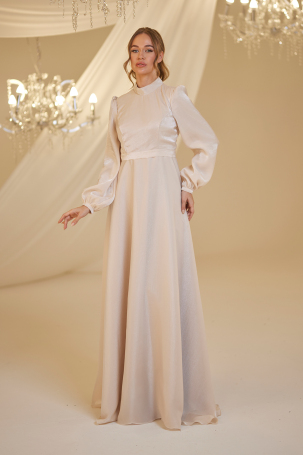 Chiffon Helin Evening Dress - Taupe - 4