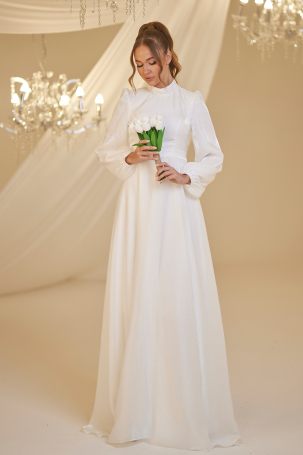 Chiffon Helin Evening Dress - White 