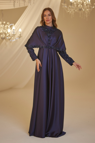 Cloaked Motif Detail Gülşah Evening Dress - Navy Blue 