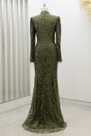 Cluster Bead Detail Melinda Evening Dress - Khaki - 2