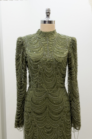 Cluster Bead Detail Melinda Evening Dress - Khaki - 3