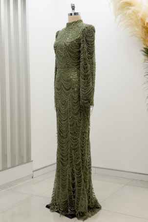 Cluster Bead Detail Melinda Evening Dress - Khaki - 4