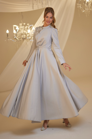 Embroidered Nil Evening Dress - Gray - 4