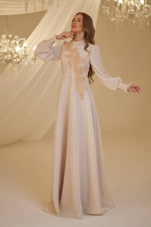 Embroidered Nile Evening Dress - Mink - 4
