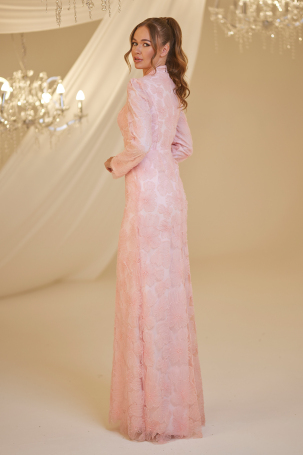 Floral Pattern Dream Evening Dress - Pink - 2