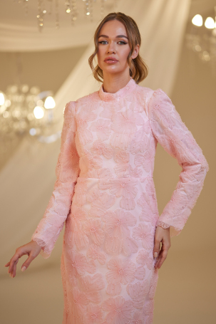 Floral Pattern Dream Evening Dress - Pink - 3