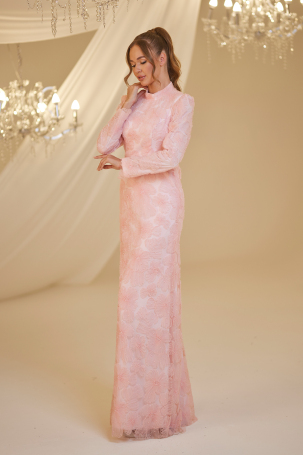 Floral Pattern Dream Evening Dress - Pink - 4