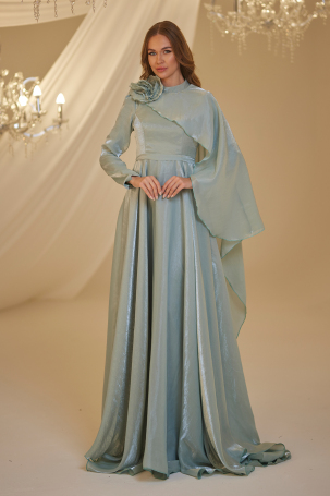 Flower Detail Cape Evening Dress - Mint 