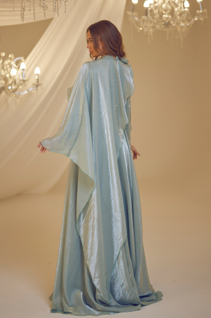 Flower Detail Cape Evening Dress - Mint - 2