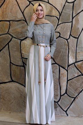 Semra Aydın - Haki Ebru Elbise -SA16939