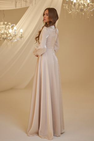 İşlemeli Nil Abiye - Vizon - 2