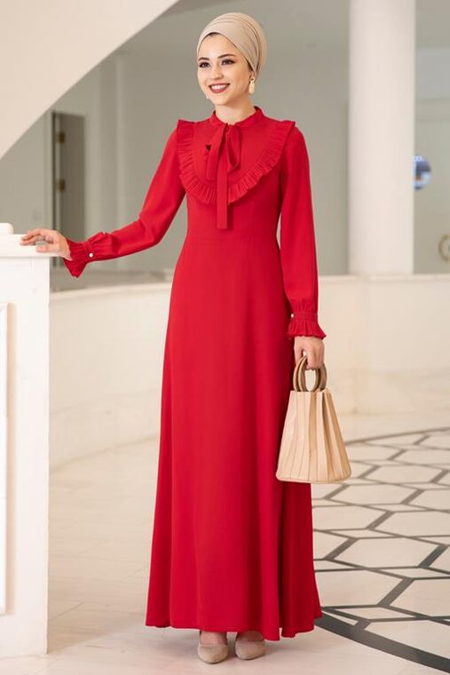Kırmızı Irmak Elbise - DL15676