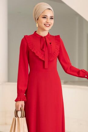 Kırmızı Irmak Elbise - DL15676 - Thumbnail