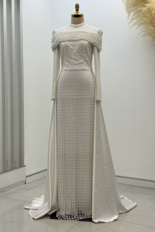 Omuz Drape Detaylı Griselda Abiye - Beyaz - Rana Zenn