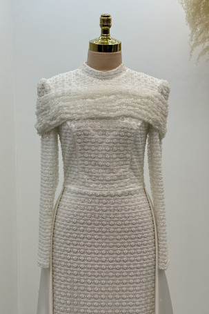 Omuz Drape Detaylı Griselda Abiye - Beyaz - 3