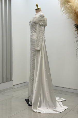 Omuz Drape Detaylı Griselda Abiye - Beyaz - 4