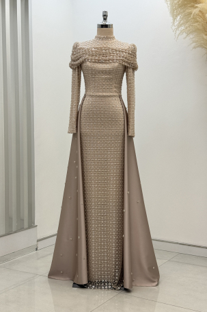 Omuz Drape Detaylı Griselda Abiye - Gold - Rana Zenn