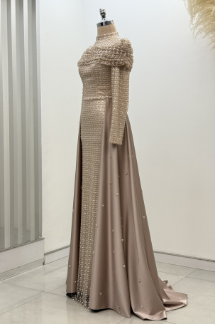 Omuz Drape Detaylı Griselda Abiye - Gold - 4