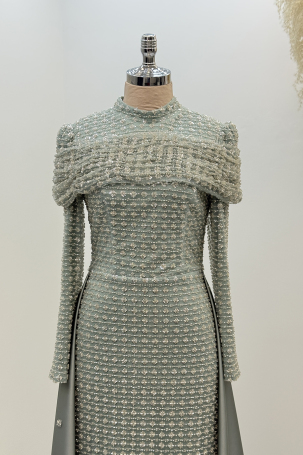 Omuz Drape Detaylı Griselda Abiye - Mint - 3