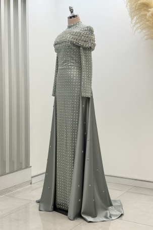 Omuz Drape Detaylı Griselda Abiye - Mint - 4