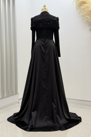 Omuz Drape Detaylı Griselda Abiye - Siyah - 2