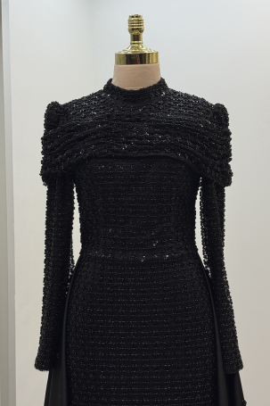 Omuz Drape Detaylı Griselda Abiye - Siyah - 3