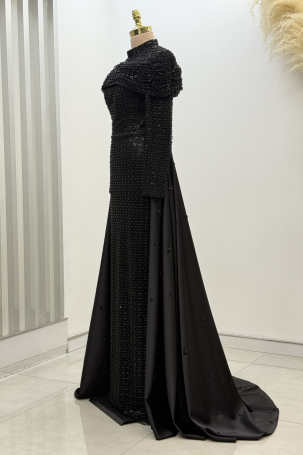 Omuz Drape Detaylı Griselda Abiye - Siyah - 4