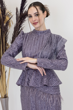 Payetli Peplum Detay Pamira Abiye - Siyah - 3