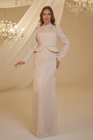 Pearl Peplum Detail Efsun Evening Dress - Mink 