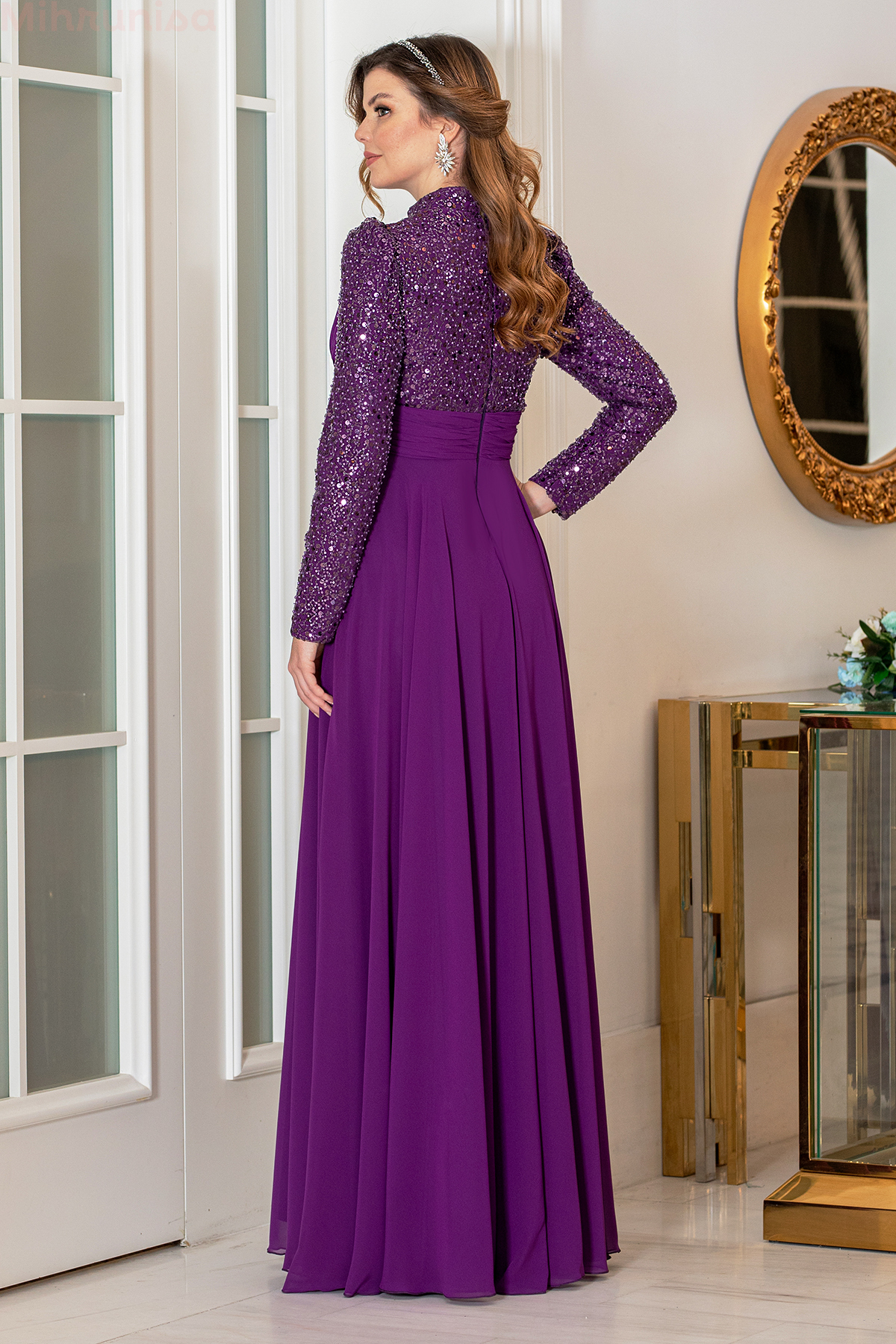 Robe Arya en grande taille en mousseline avec des details a paillettes Violet