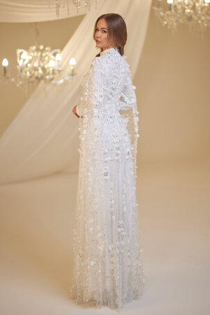 Rose Petal Detail Afife Evening Dress - White - 2