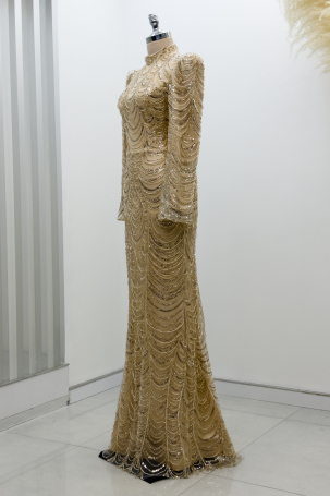 Salkım Boncuk Detay Melinda Abiye - Gold - 4