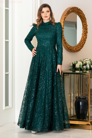 Simli Taşlı Nilda Abiye - Zümrüt - 1