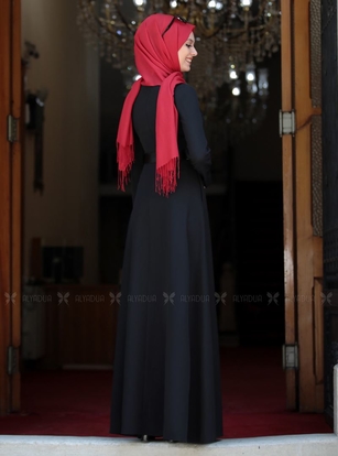 Siyah Ada İncili Elbise - SA142560 - Thumbnail