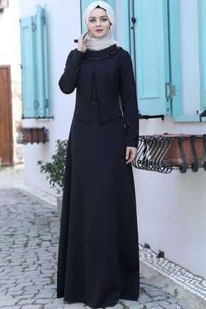 Ahunisa - Siyah Ayliz Elbise - AHU15953