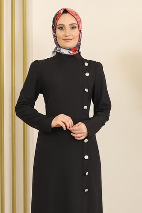 Siyah Düğme Detay Manolya Elbise - FS16312 - Thumbnail